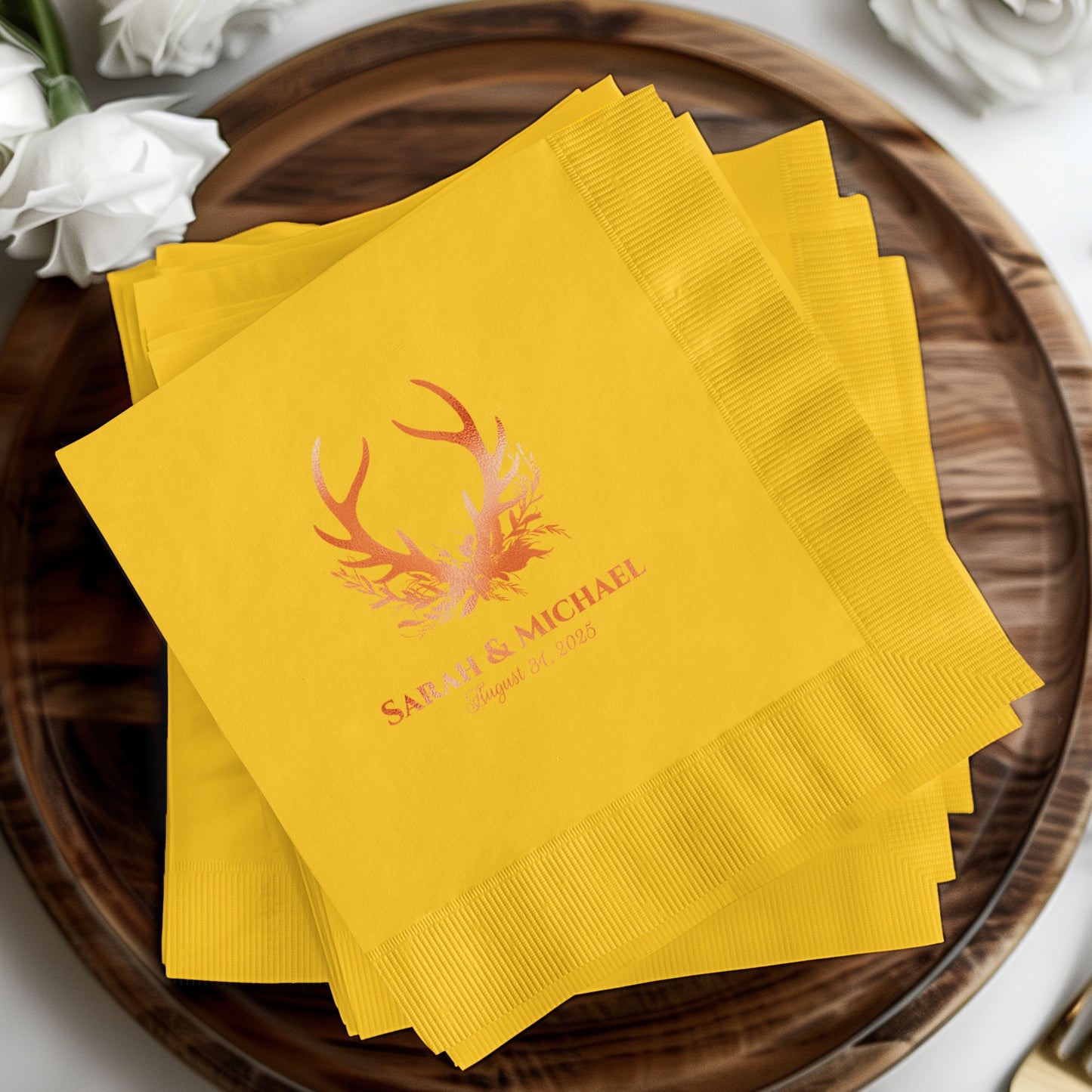 Personalized Wedding Deer Theme Yellow Napkin product type
