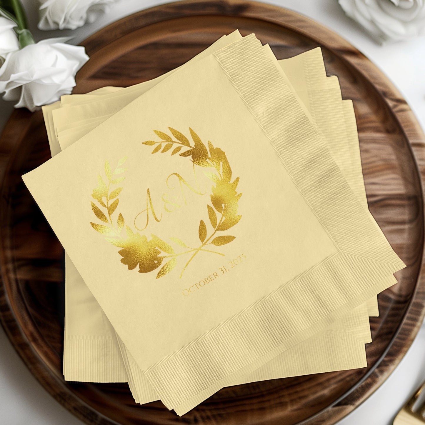 Elegant Golden Personalized Wedding Napkins product type