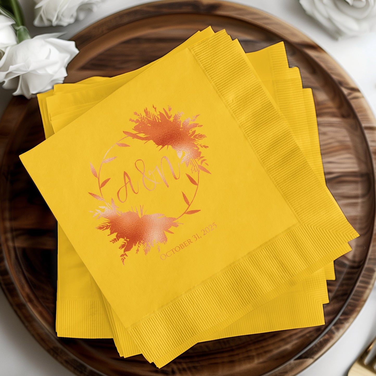 Bright Yellow Personalized Floral Event Napkin product