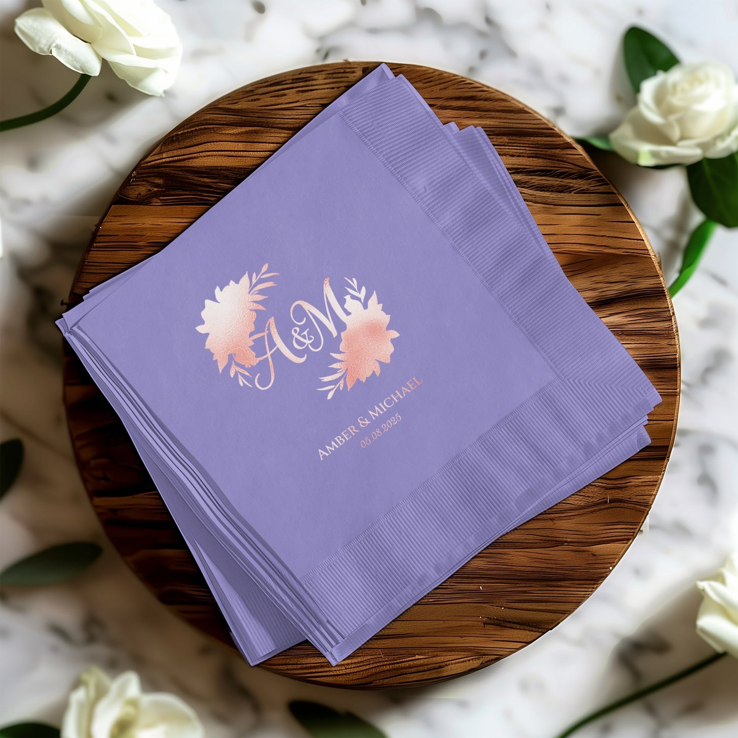 AM Wedding Date Custom Purple Party Napkins product
