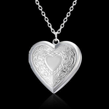 Liebeskette mit geschnitztem Design, personalisierte Halskette mit herzförmigem Bilderrahmen-Anhänger für Frauen, Familienschmuck zum Valentinstag