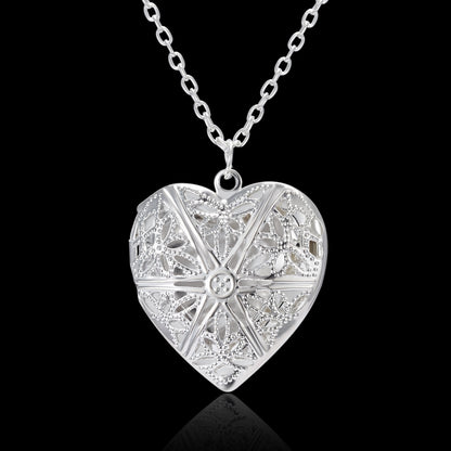 Liebeskette mit geschnitztem Design, personalisierte Halskette mit herzförmigem Bilderrahmen-Anhänger für Frauen, Familienschmuck zum Valentinstag