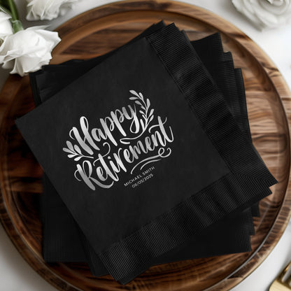Happy Retirement Black Custom Printed Napkin product type