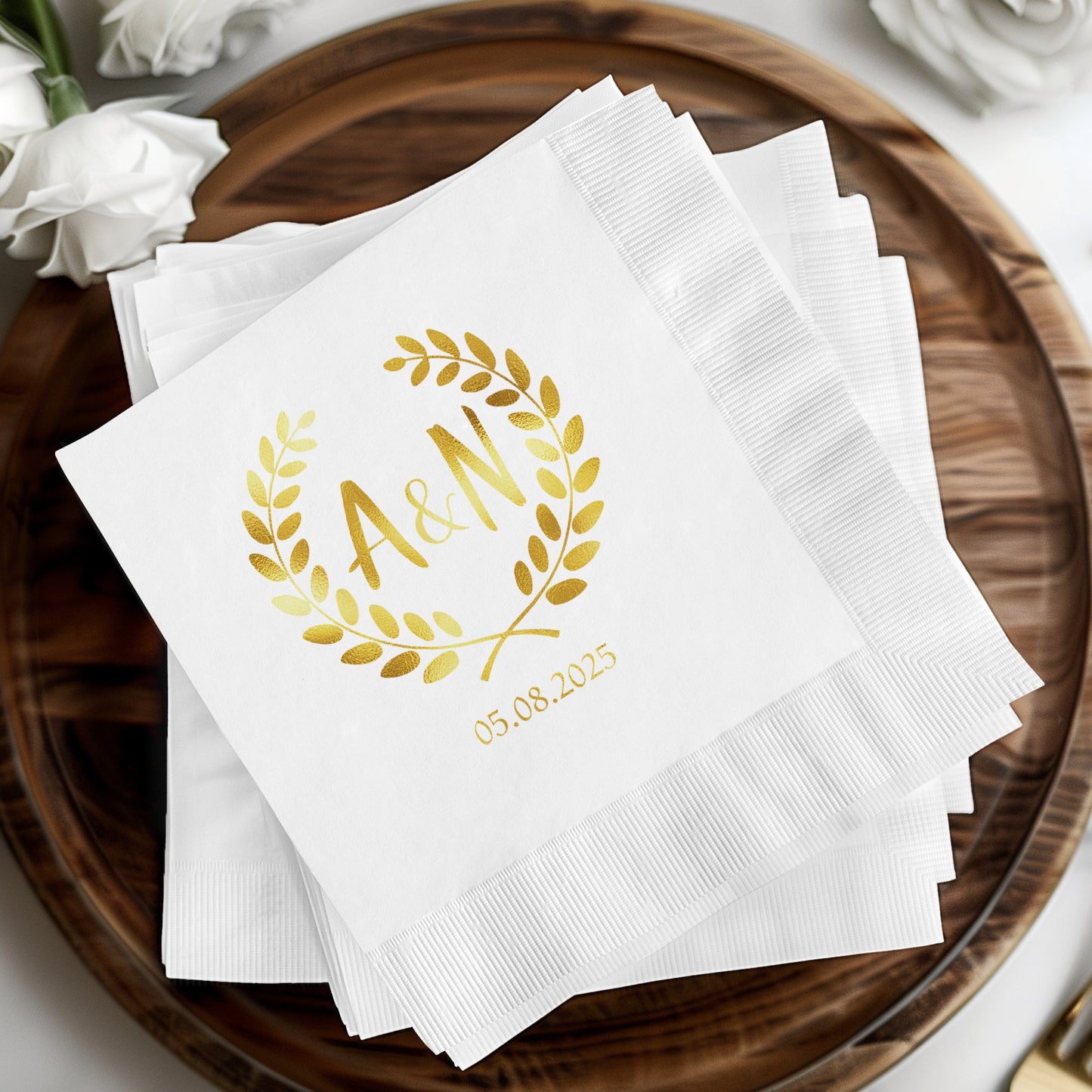 Custom Elegant Gold Foil Monogram Wedding Napkin product type