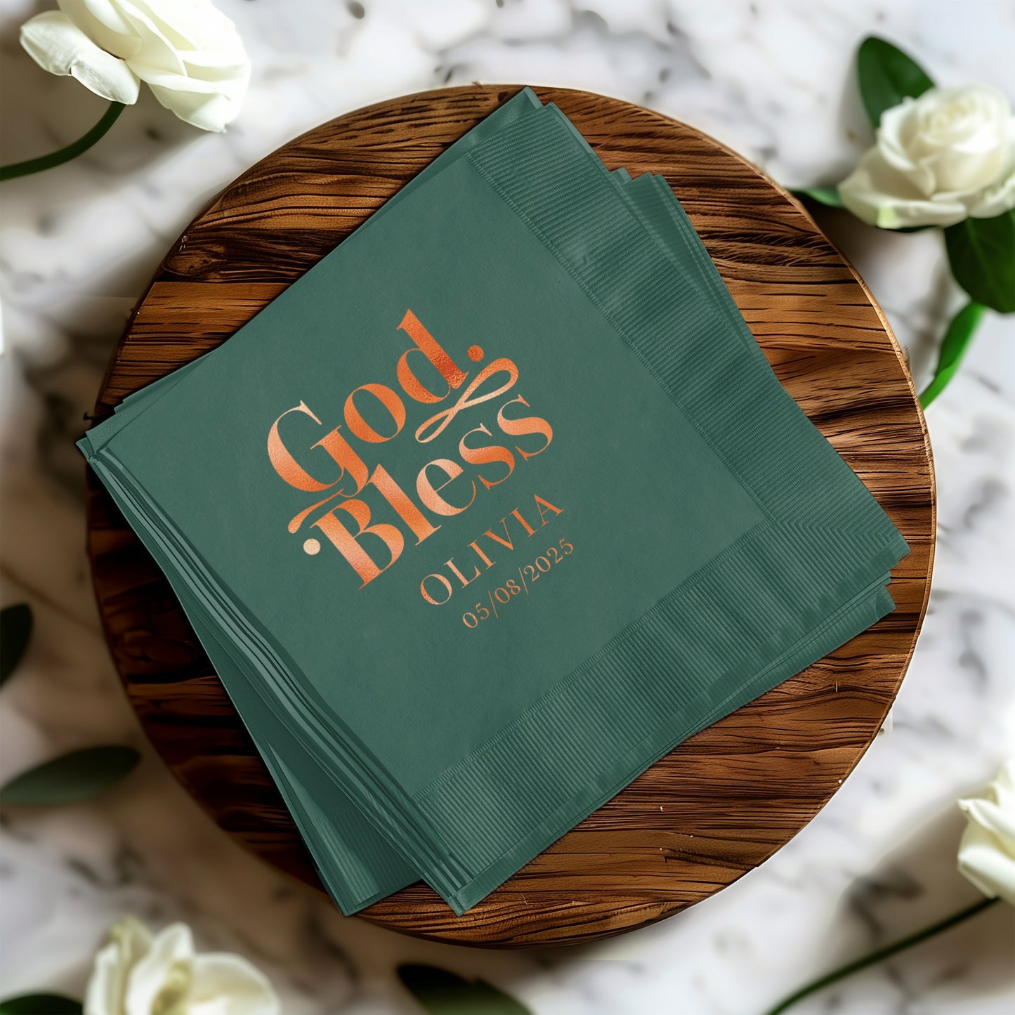 God Bless Personalized Green Napkins product