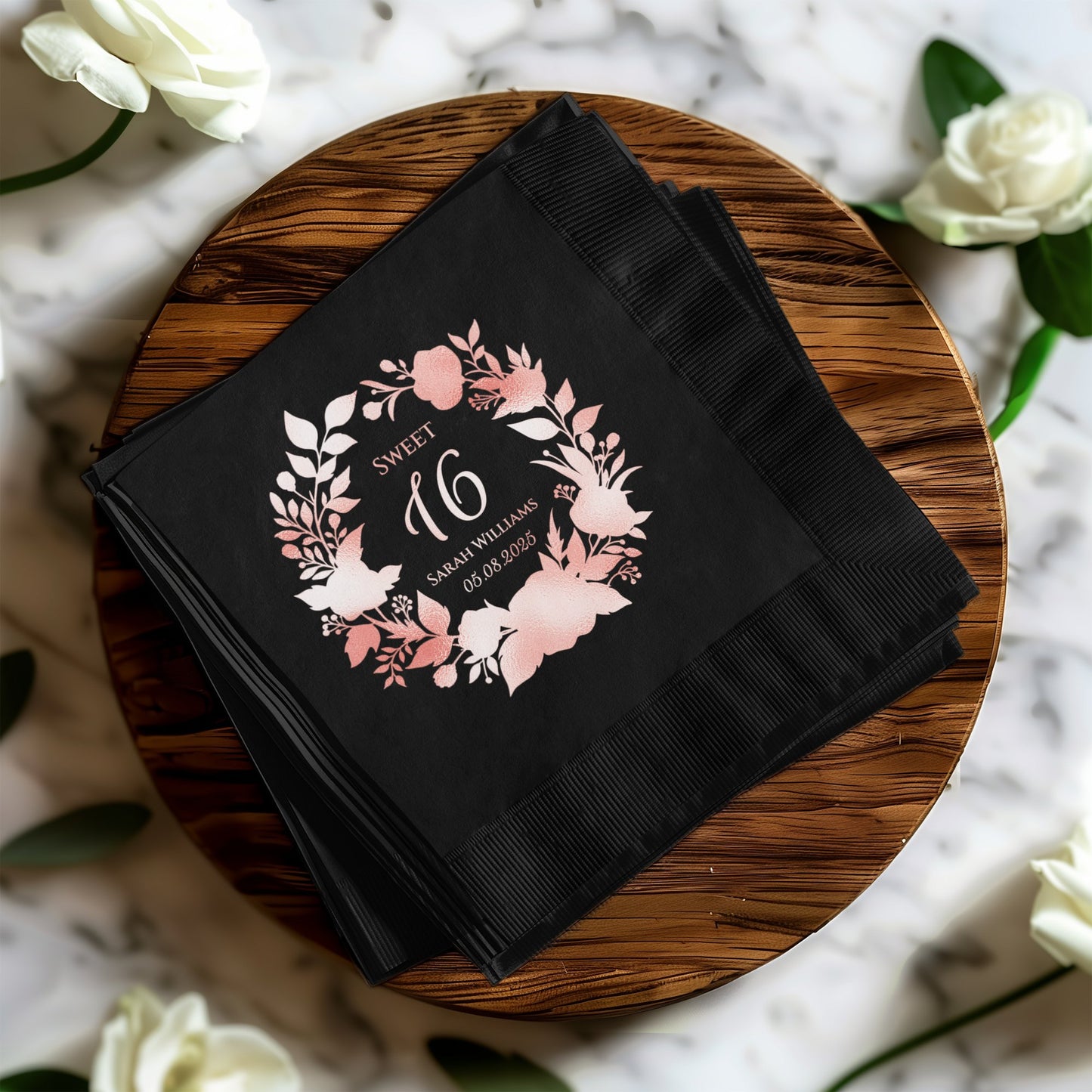 Sweet 16 Personalized Floral Design Napkin product type