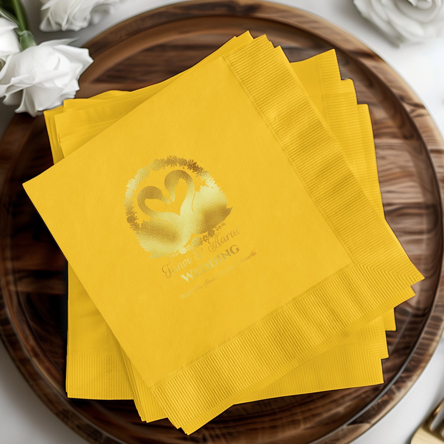 Elegant Wedding Napkins with Swan Couples product type