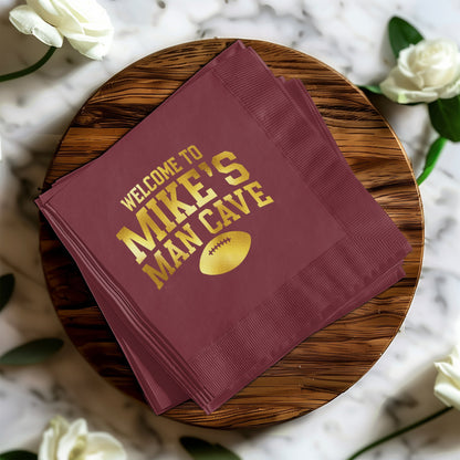 Welcome to Mike's Man Cave Football Napkin product