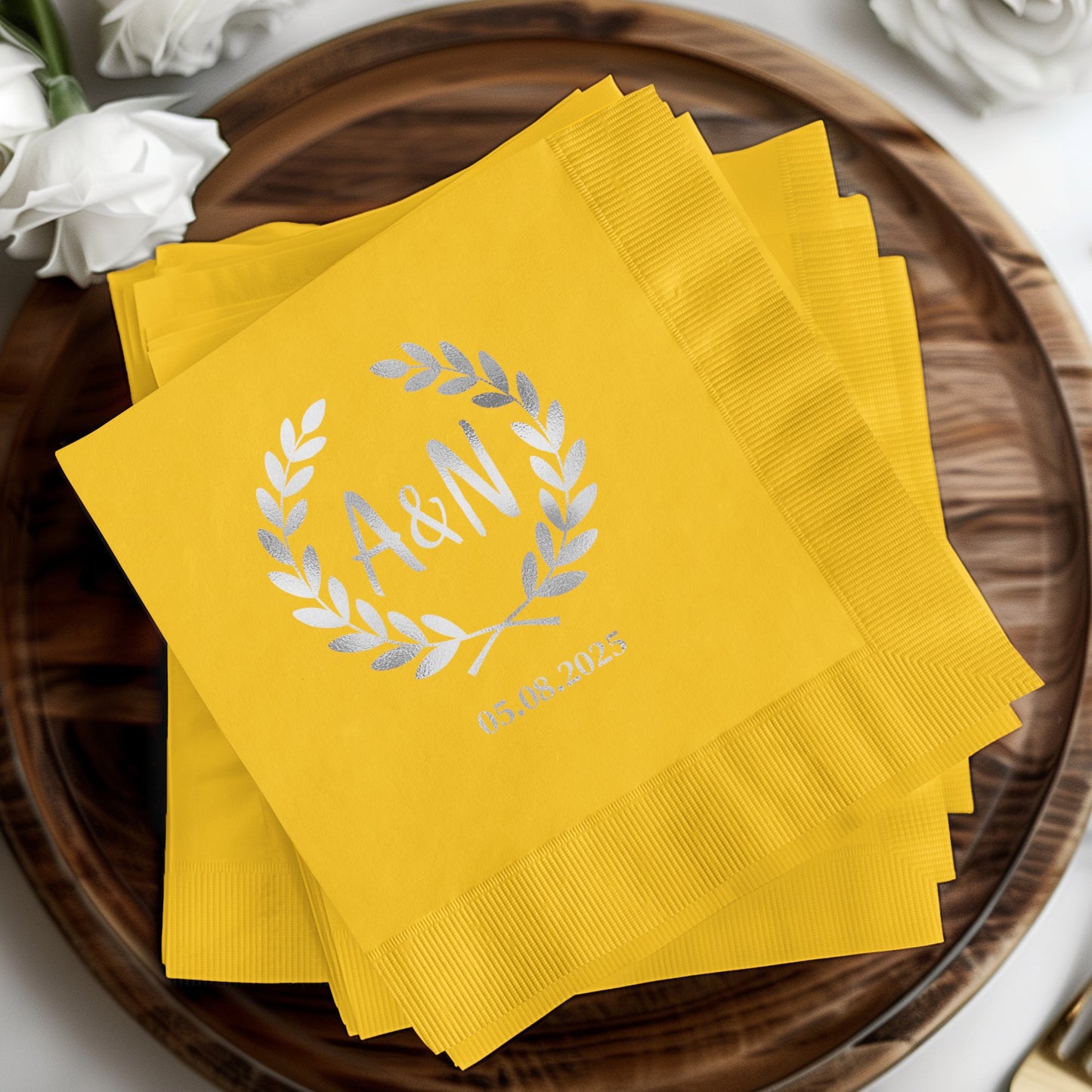 Personalized Silver A&N Date Yellow Napkins product