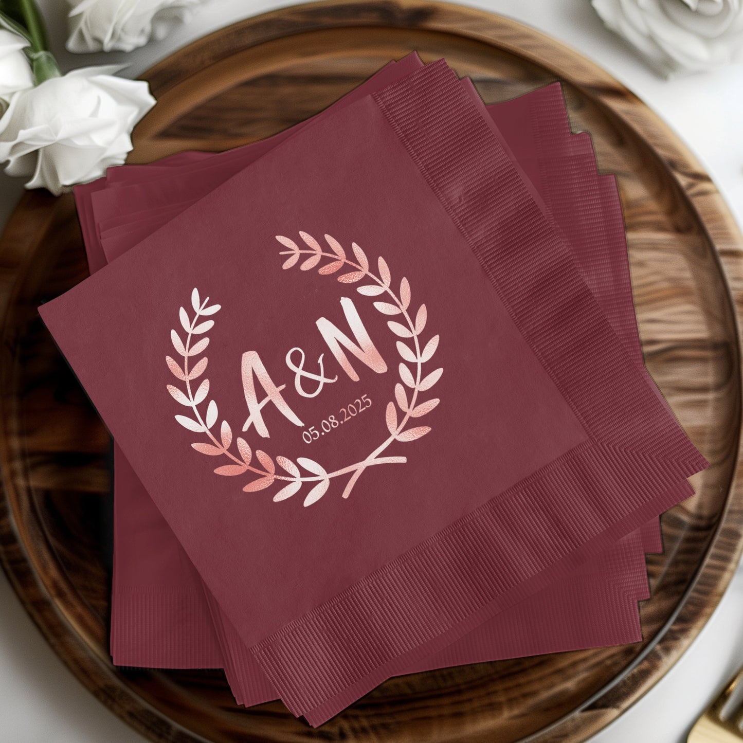 Personalized Wedding Date Initials Red Napkin product