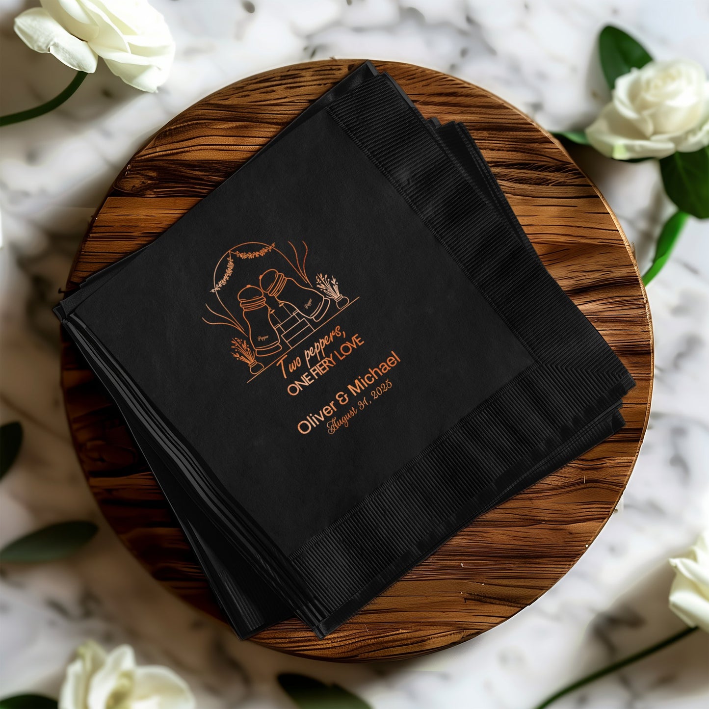 Custom Wedding Napkins Two Peppers One Heart product