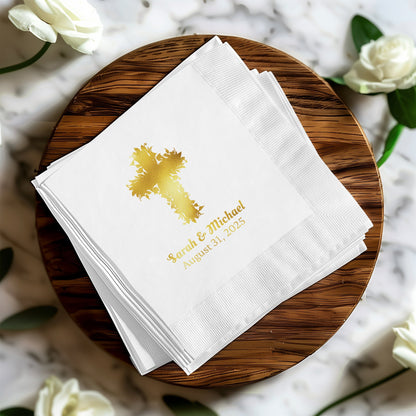 Elegant Custom Gold Cross Wedding Napkin product