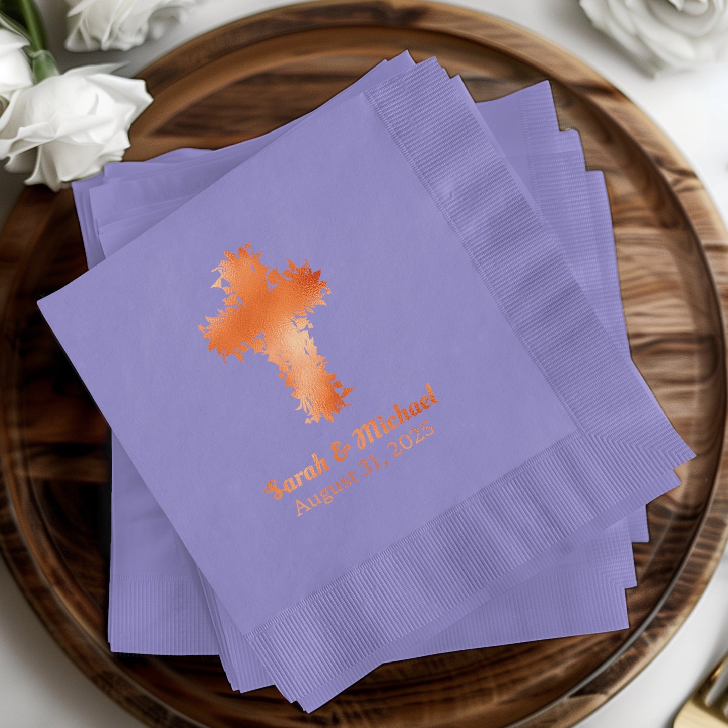 Personalized Cross Design Wedding Napkin product type