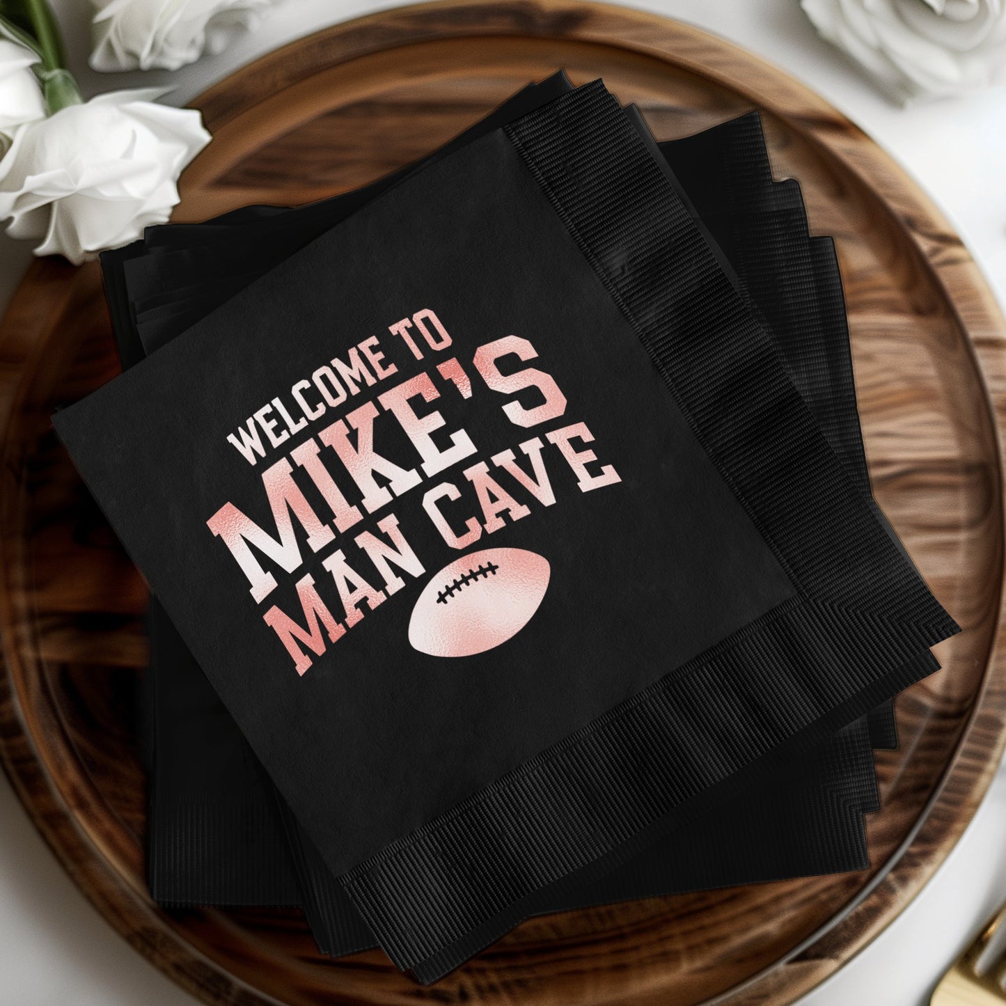 Welcome to Mike's Man Cave Football Napkin product