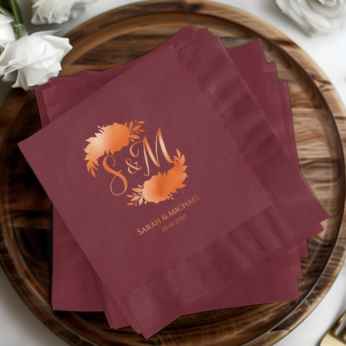 Elegant Burgundy Custom Wedding Napkin Product