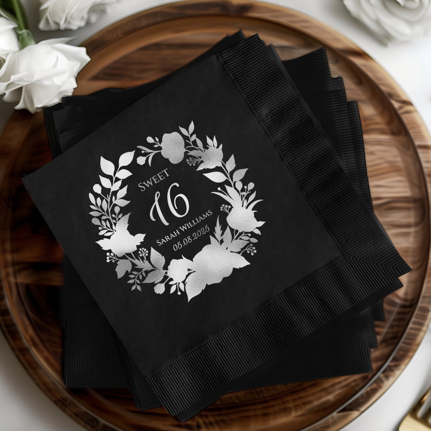 Floral Wreath Elegant Sweet 16 Custom Napkin product
