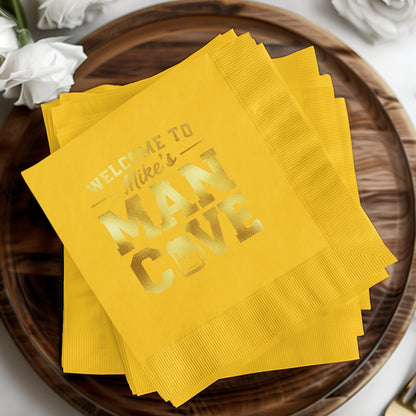 Welcome to Mike's Man Cave Yellow Napkins product type