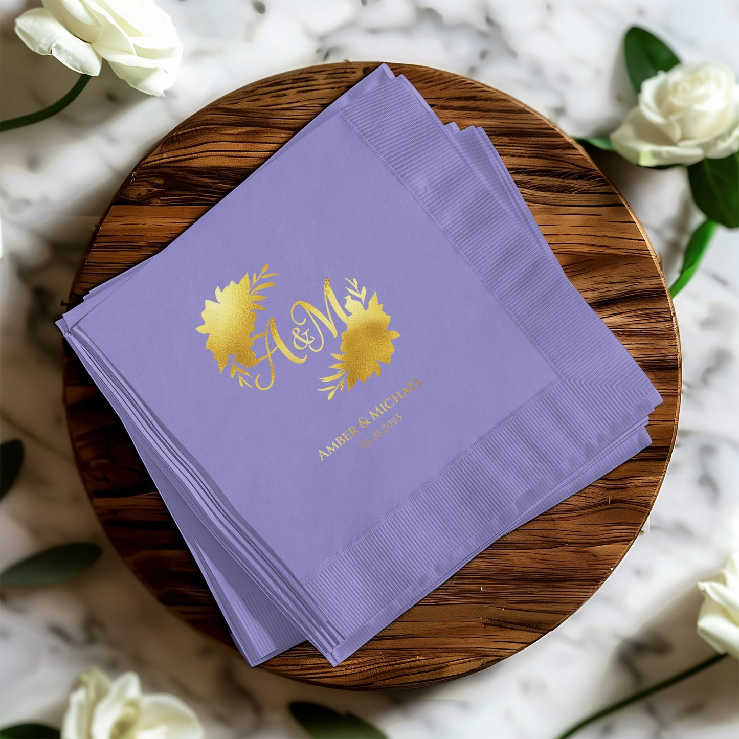 Elegant Personalized Wedding Napkins with Gold Initials product type