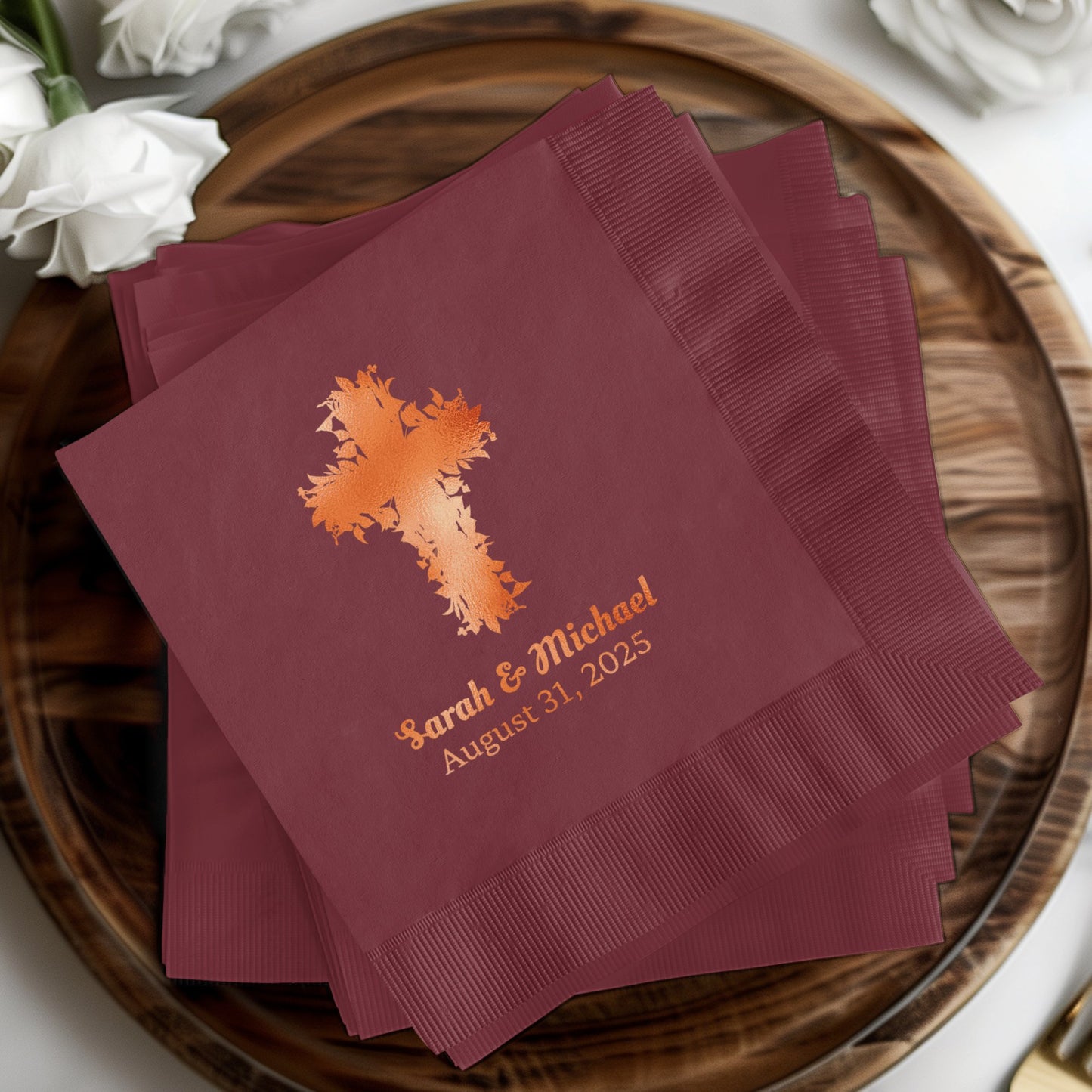 Personalized Wedding Date Cross Napkin product