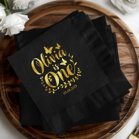Personalized Olivia is One Birthday Napkin Product