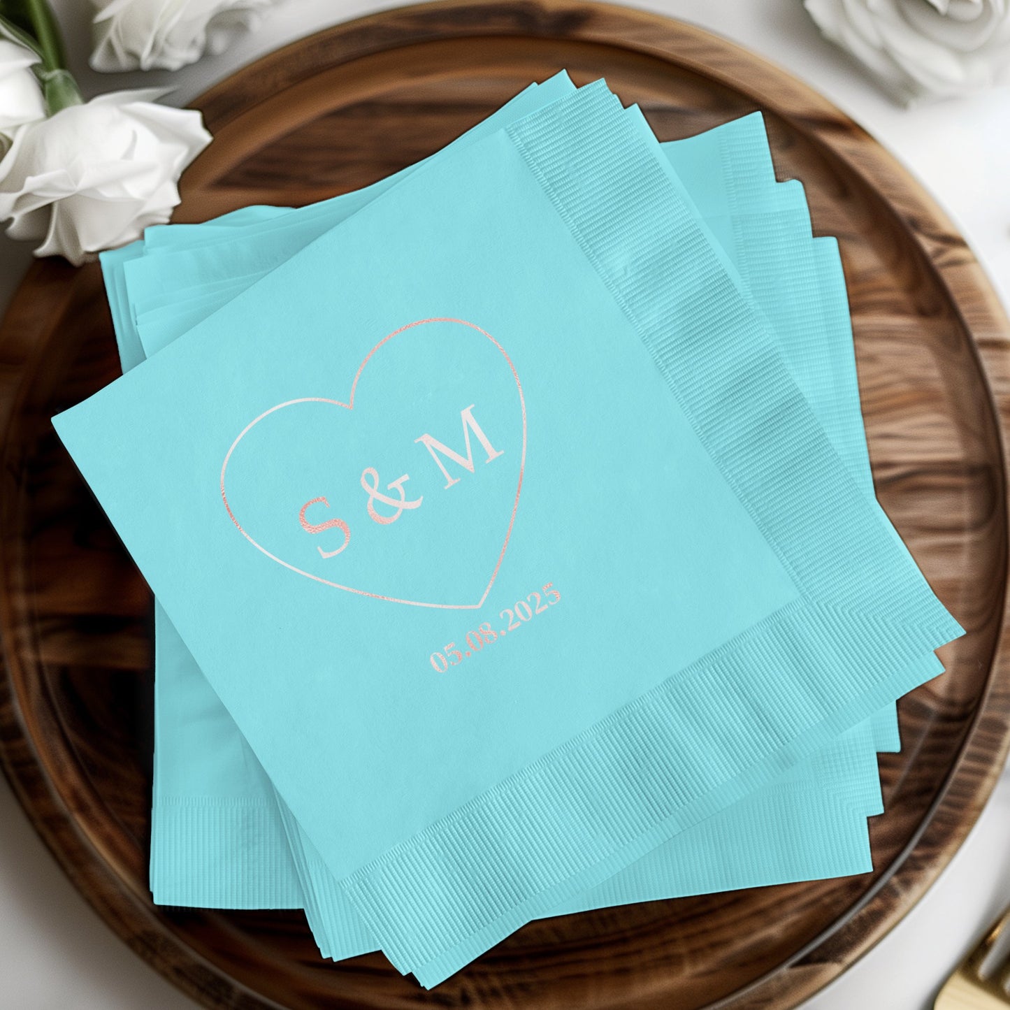 Personalized Turquoise Heart S & M Couple Napkins product