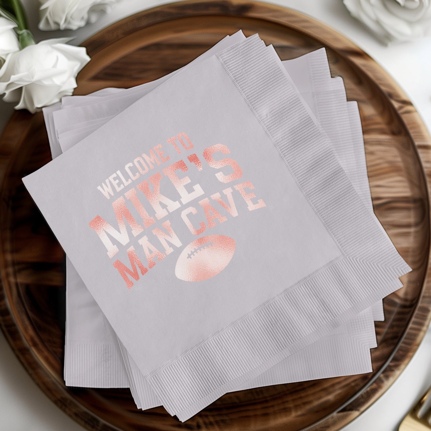 Welcome to Mike's Man Cave Football Print Napkin product type