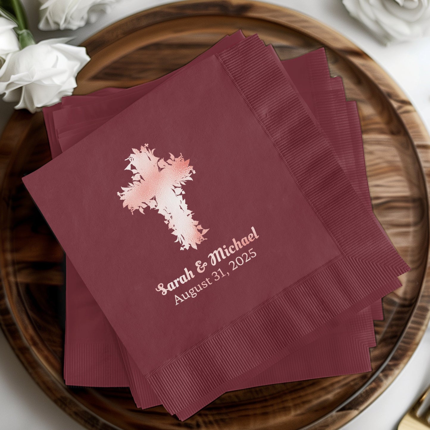 Personalized Cross Wedding Date and Names Napkins product type