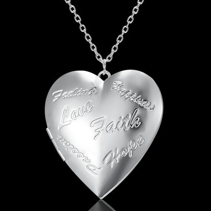 Liebeskette mit geschnitztem Design, personalisierte Halskette mit herzförmigem Bilderrahmen-Anhänger für Frauen, Familienschmuck zum Valentinstag