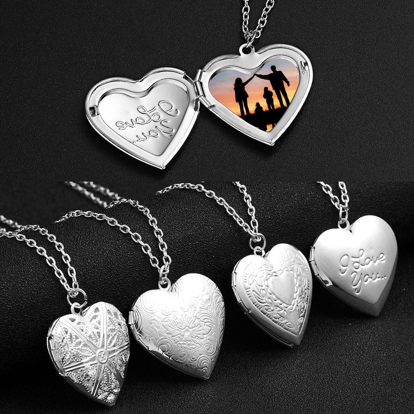 Liebeskette mit geschnitztem Design, personalisierte Halskette mit herzförmigem Bilderrahmen-Anhänger für Frauen, Familienschmuck zum Valentinstag