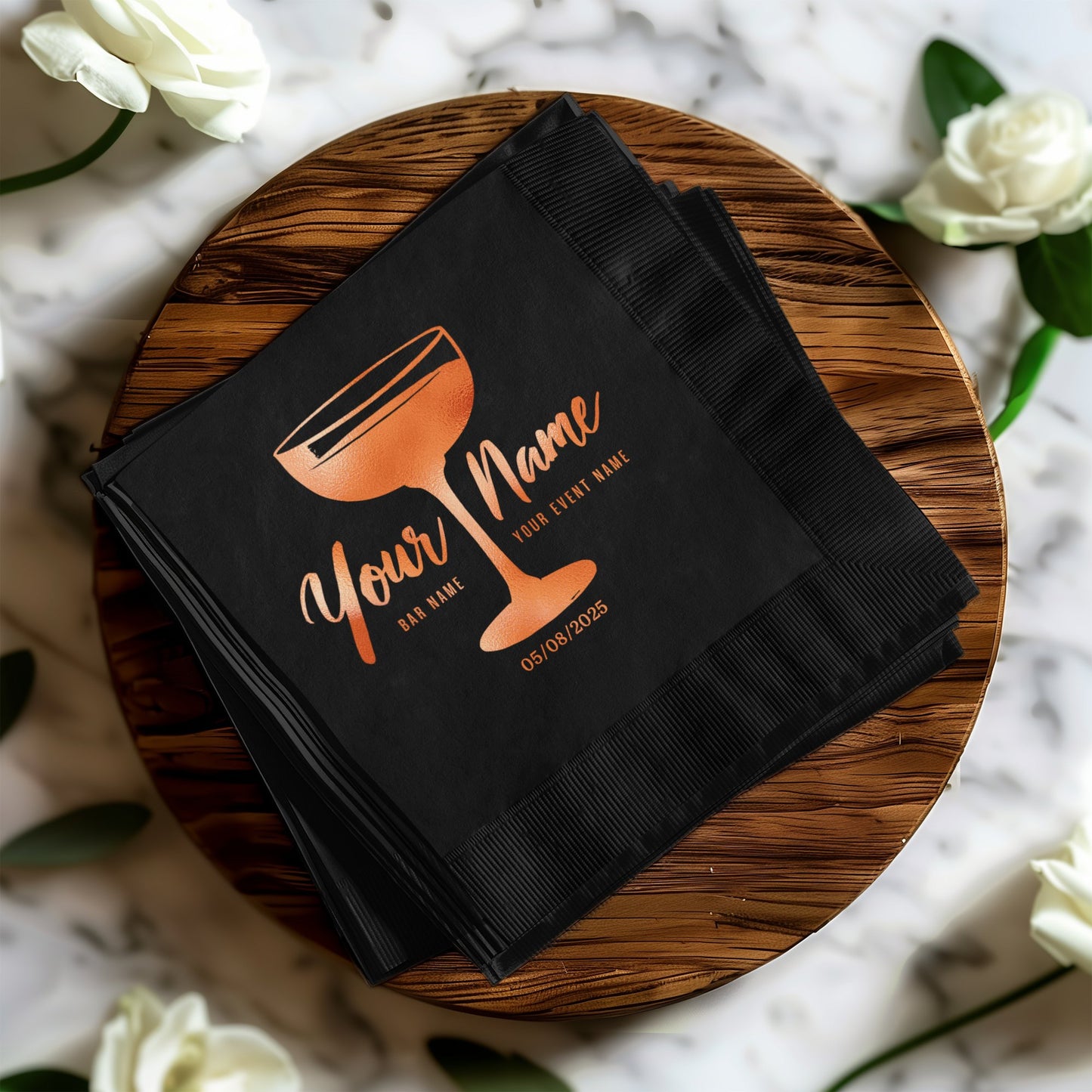 Personalized Black and Gold Cocktail Napkin product