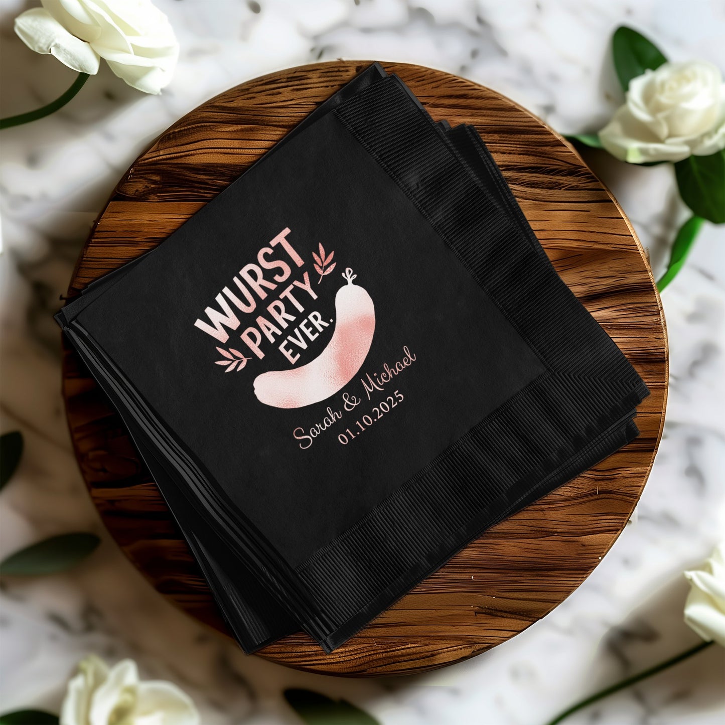 Wurst Party Ever Custom Printed Black Napkin product