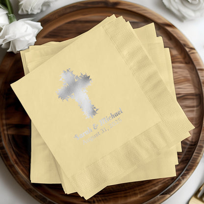 Personalized Wedding Napkins with Silver Cross product