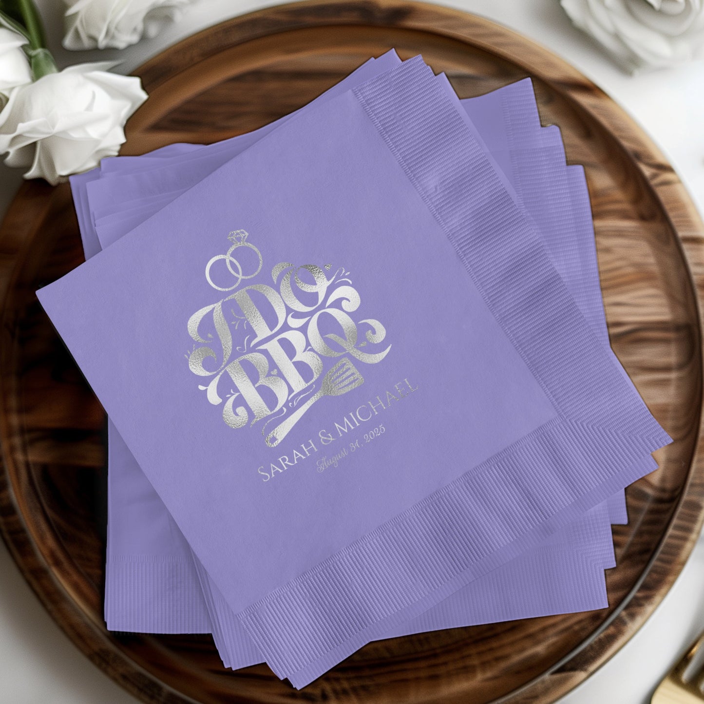 Purple Napkins with Elegant I Do BBQ Design product type