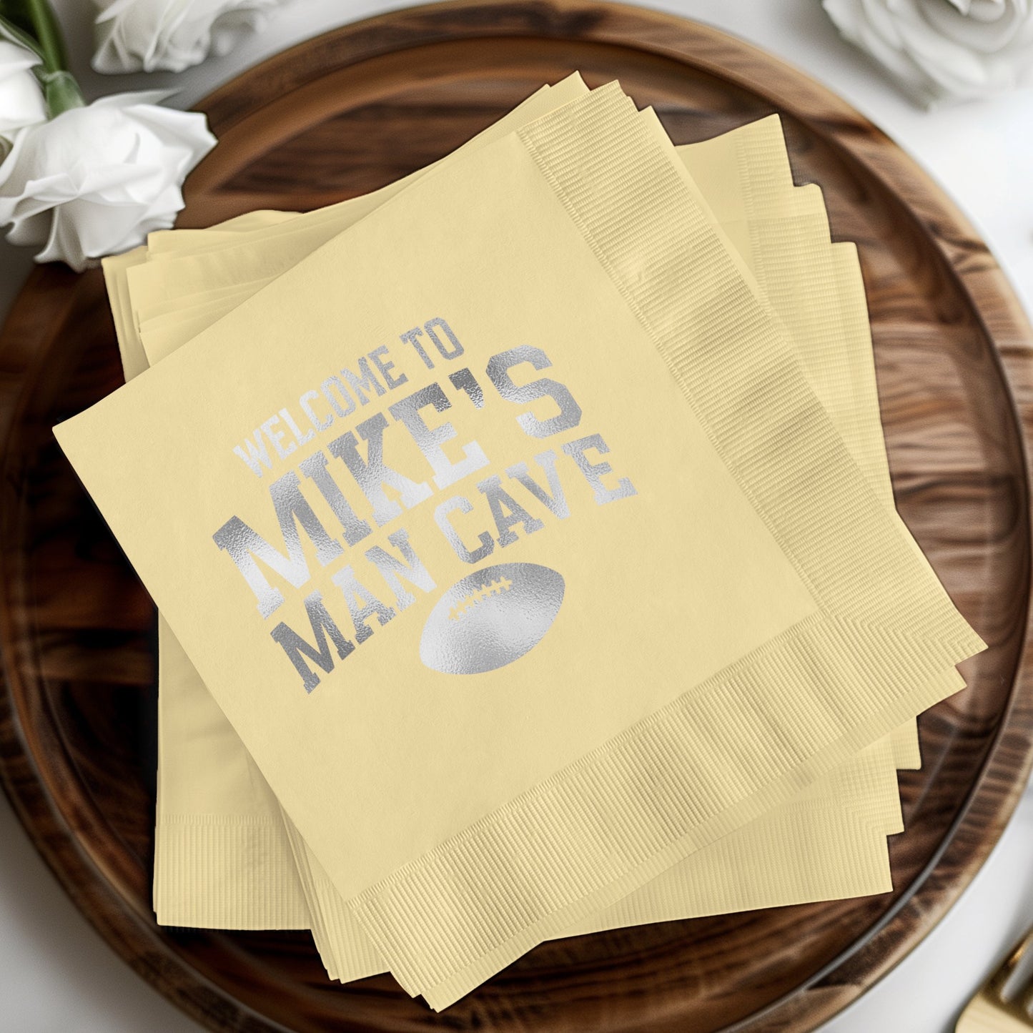 Welcome To Mike's Man Cave Football Napkins product type