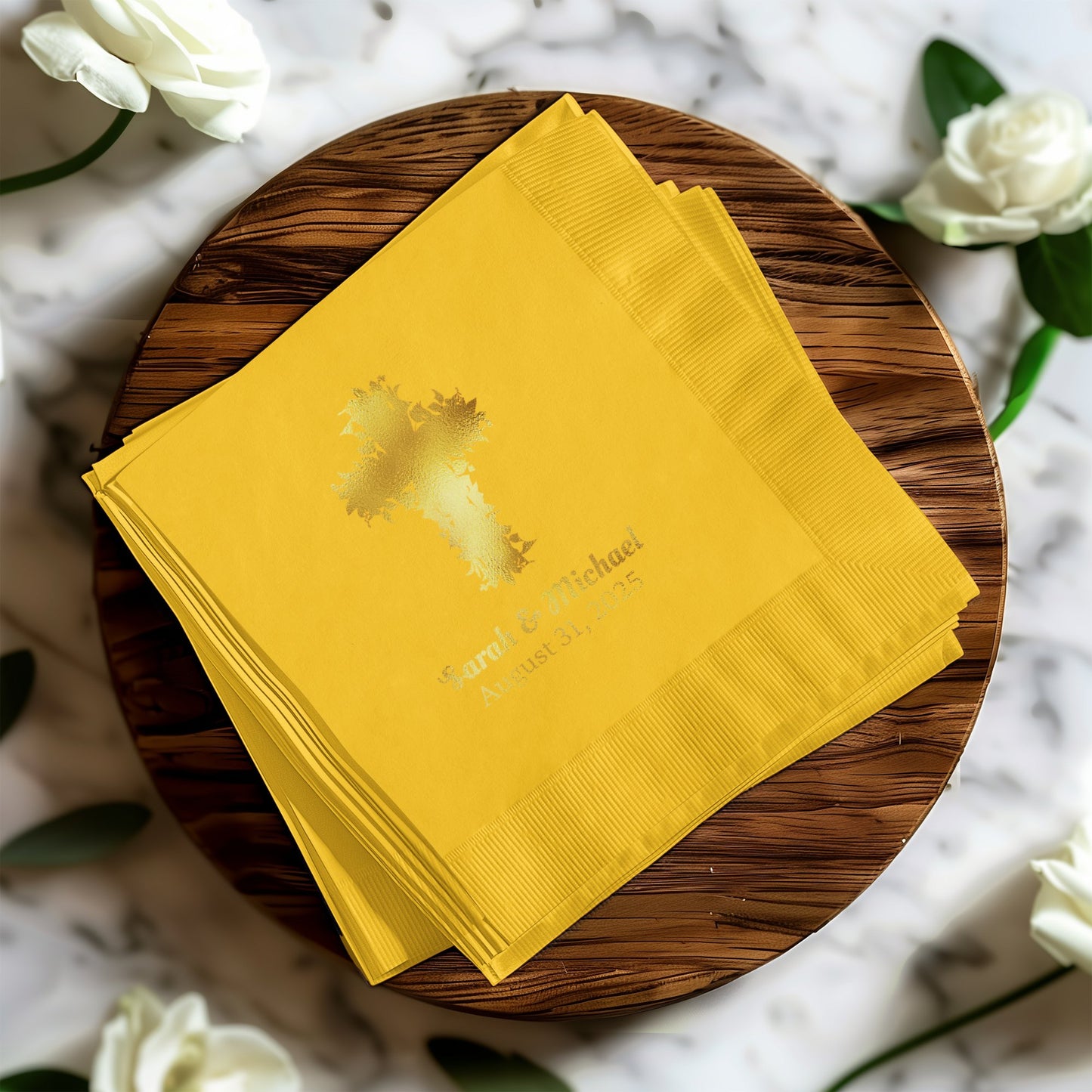 Personalized Yellow Napkins with Cross Design product