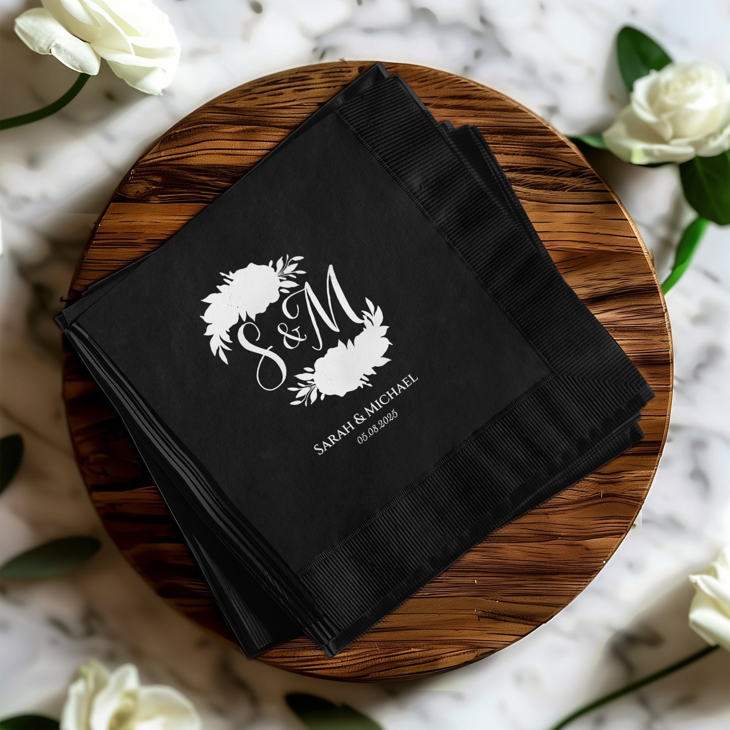 Elegant Personalized Black Wedding Napkin product