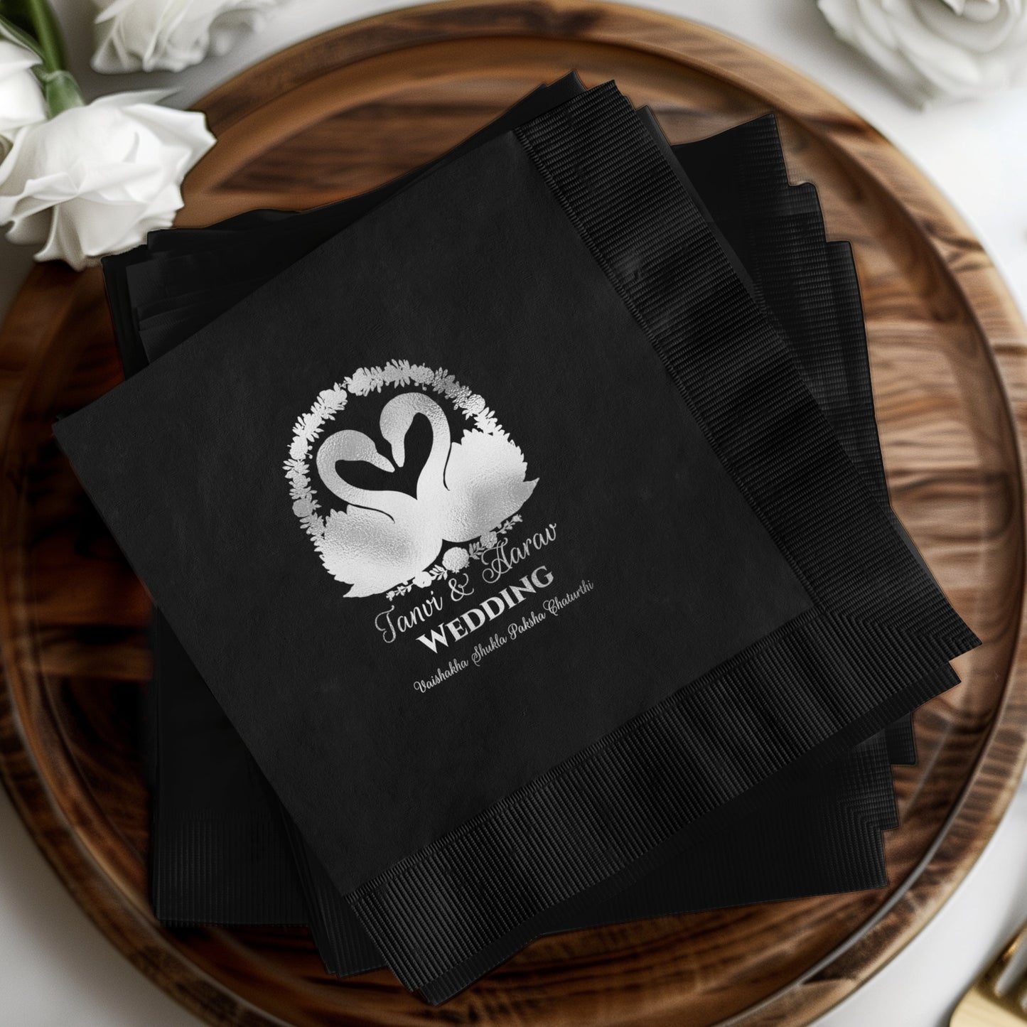 Elegant Black Wedding Napkins with Swan Design product