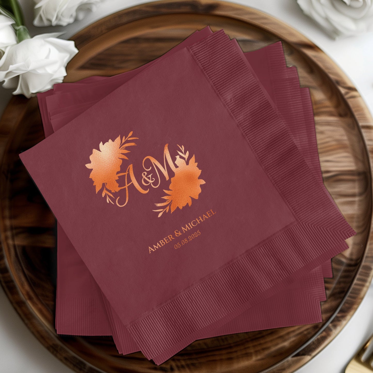 Personalized Wedding Napkins with Floral Initials product type