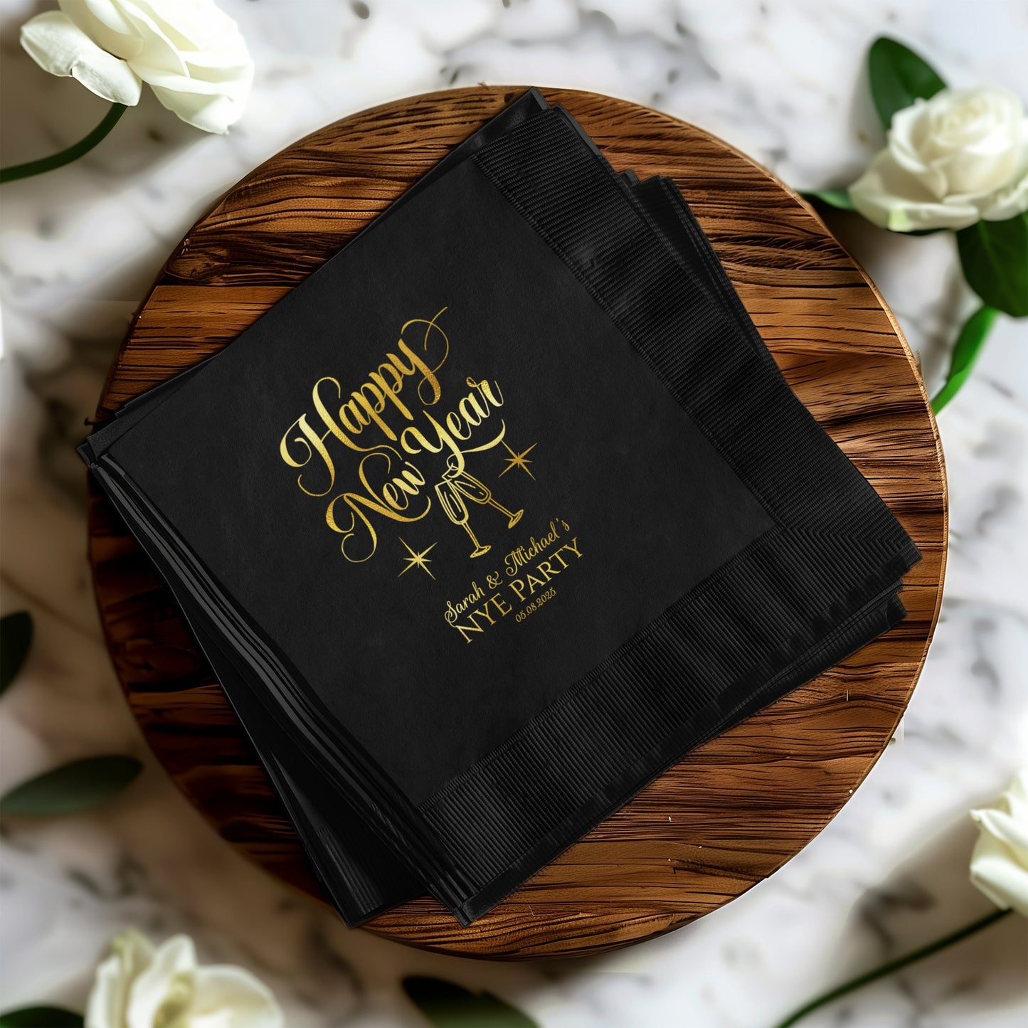 Elegant Happy New Year Napkins Black Party product type