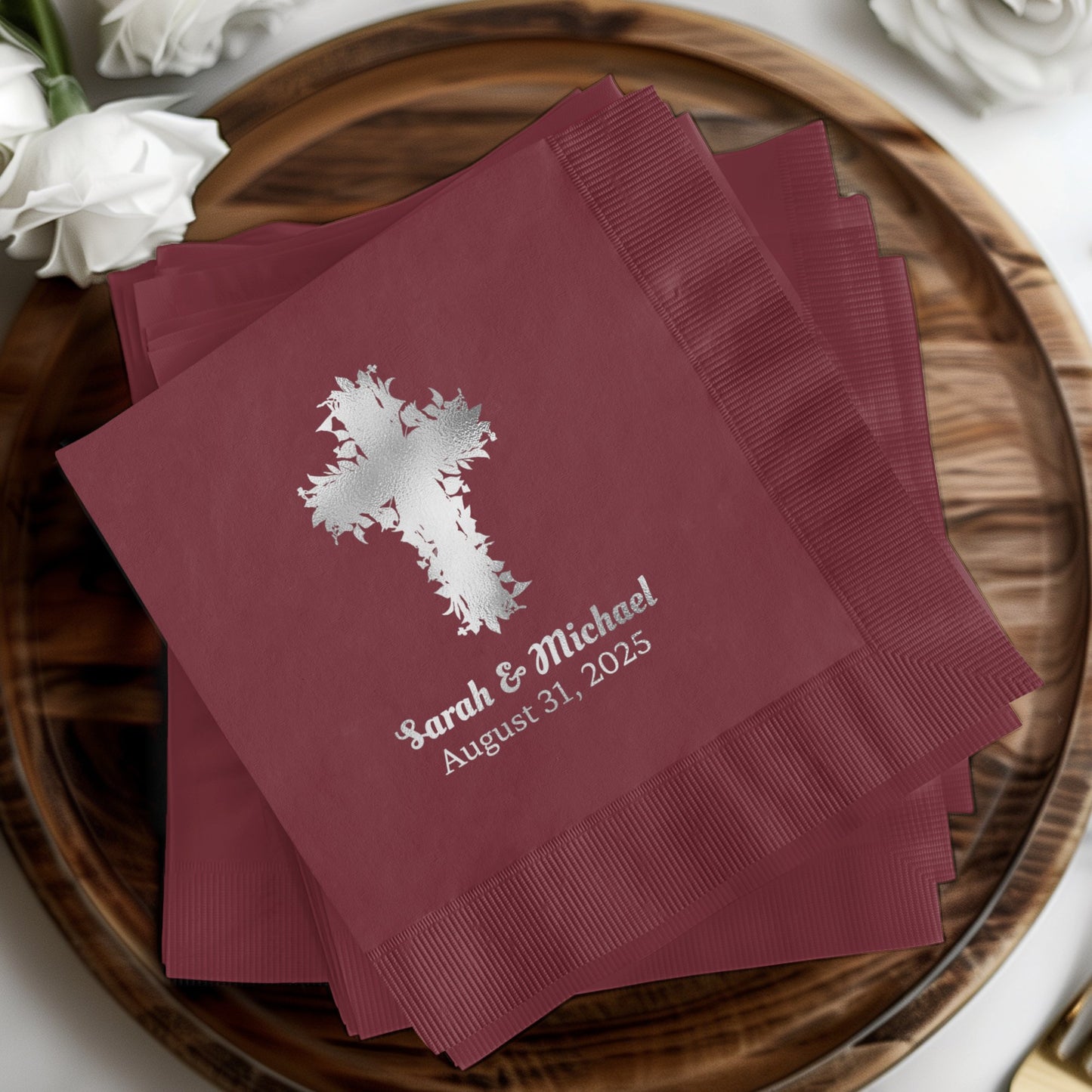 Personalized Wedding Napkins with Cross Design product type