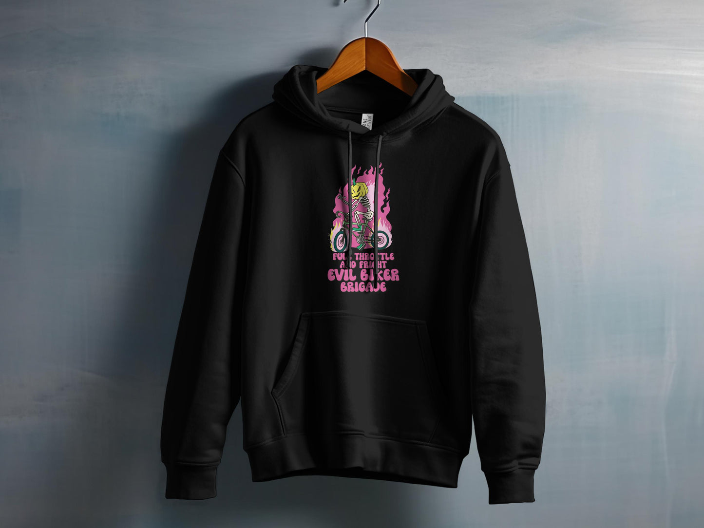 Bold Graphic Black Hooded Evil Biker Brigade product type