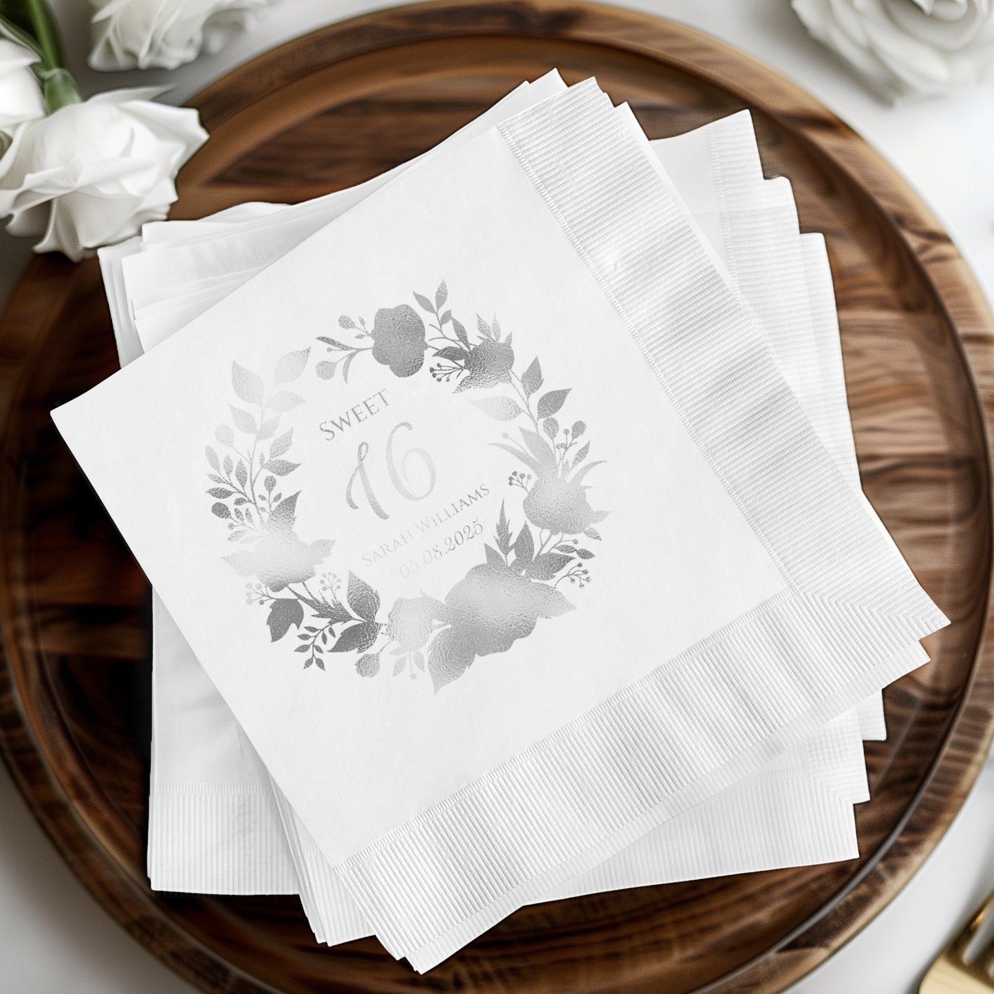 Sweet 16 Floral Design Personalized Napkin product