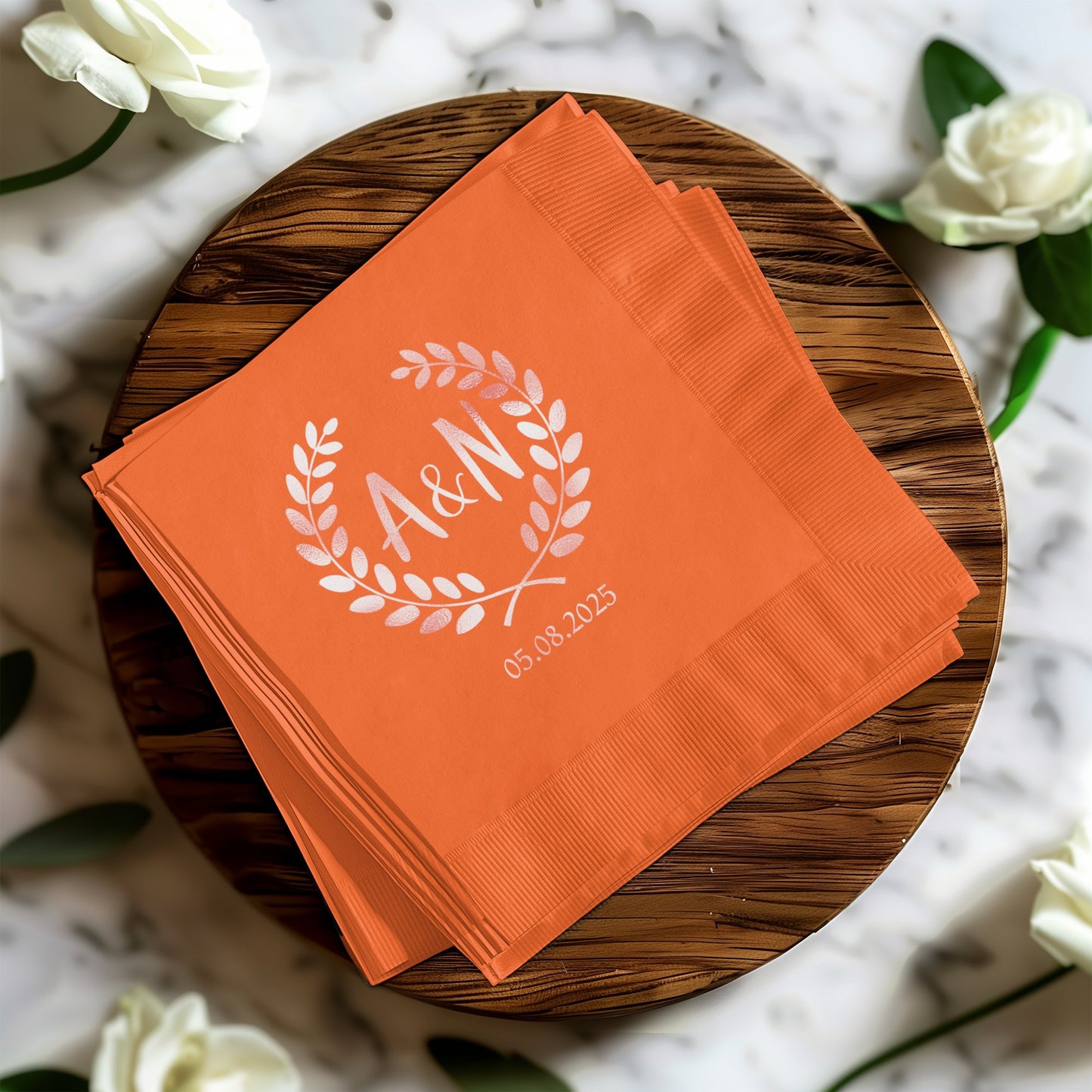 Custom Orange Initial Napkins Wedding Party Product