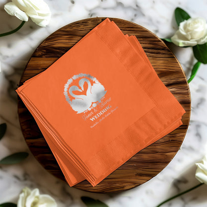 Swan Themed Personalized Orange Wedding Napkin product type