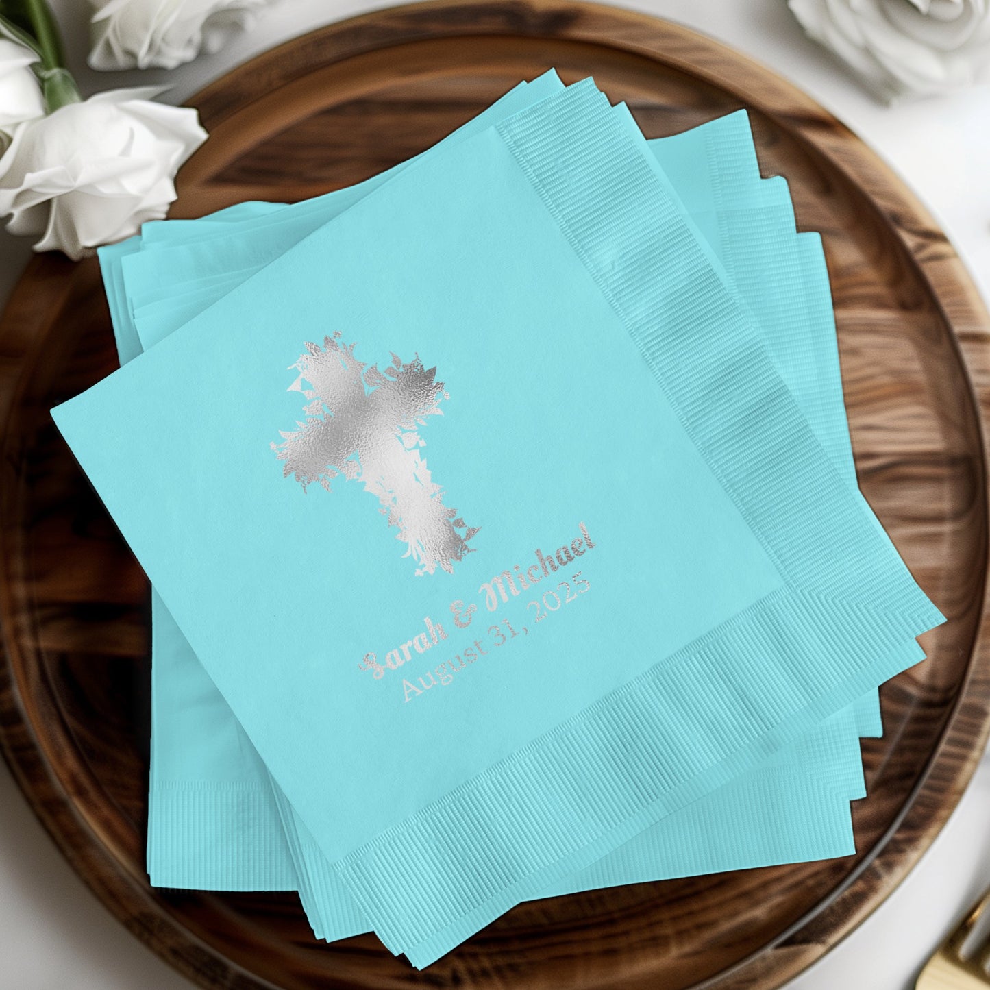 Custom Cross Design Blue Napkin Product