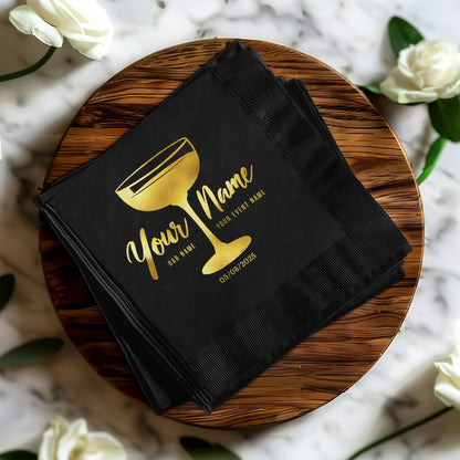 Personalized Black Napkins With Gold Text Party product type