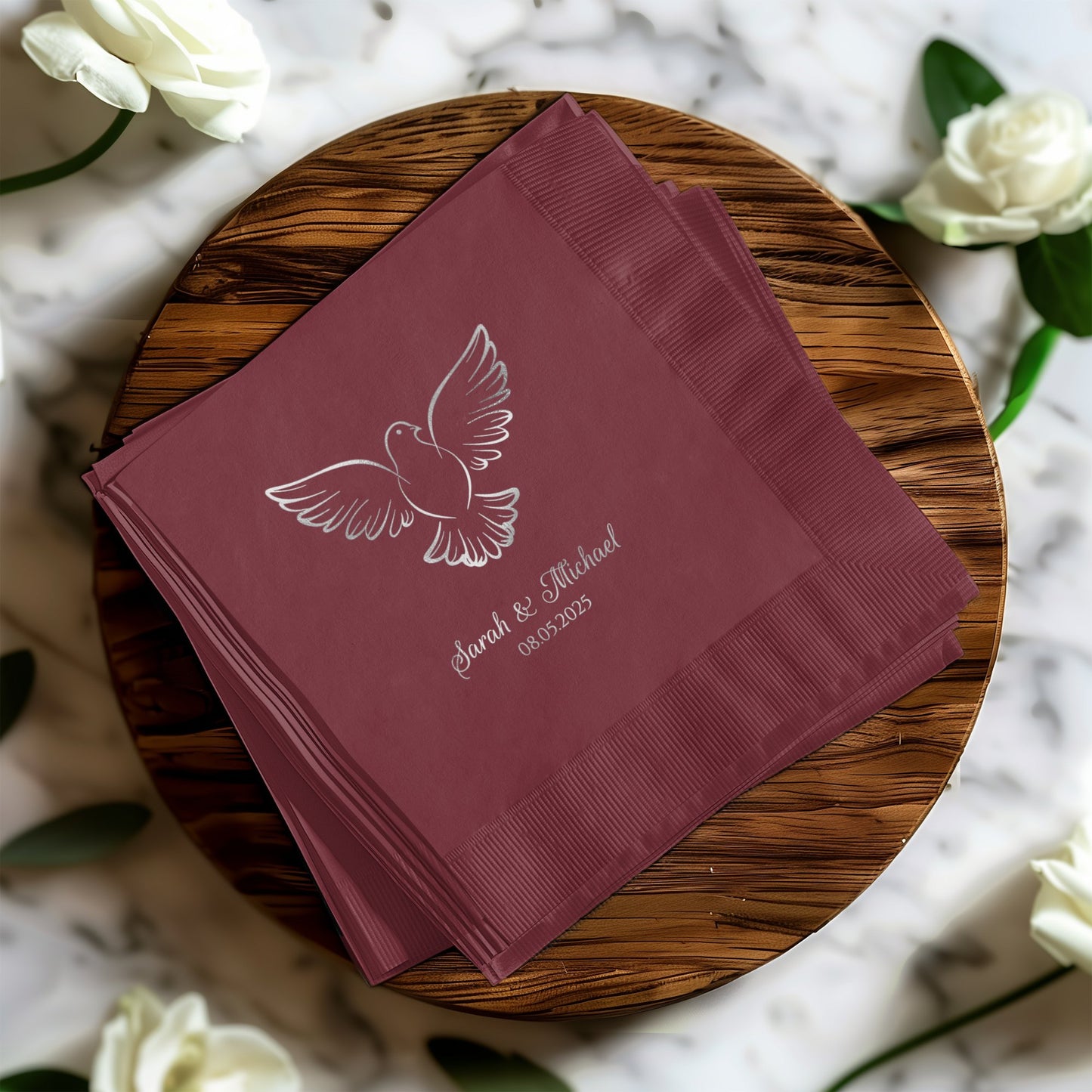 Personalized Burgundy Dove Napkin Product