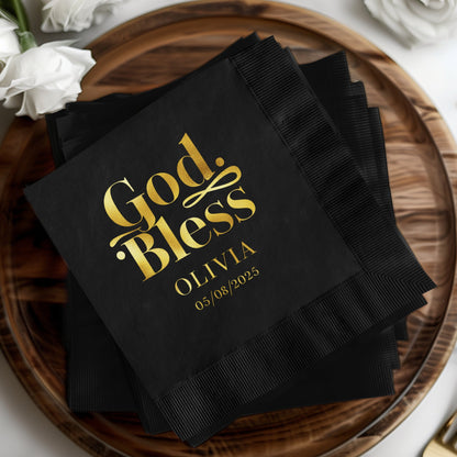 God Bless Personalized Black Napkins Product