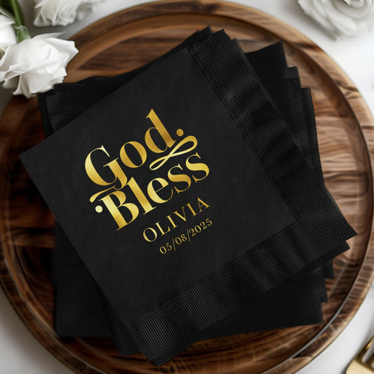 God Bless Personalized Black Napkins Product