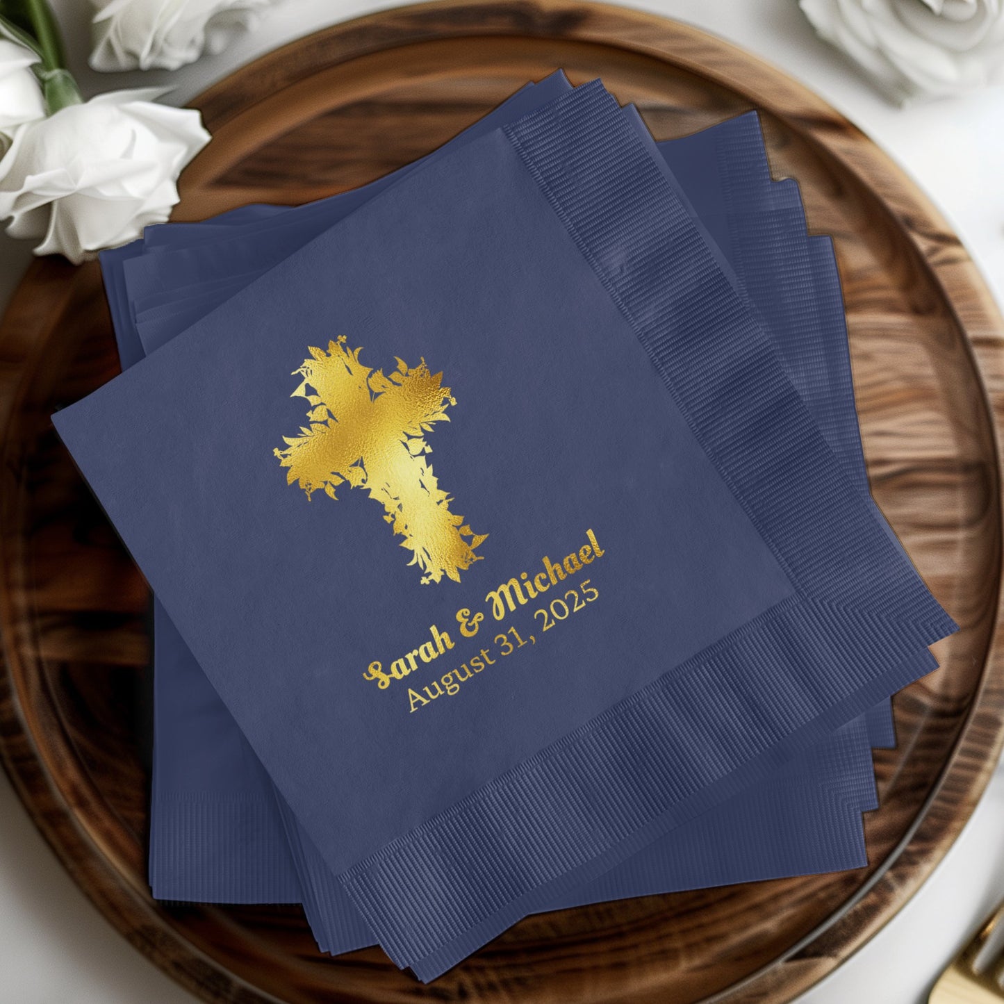 Elegant Personalized Cross Design Wedding Napkin Product